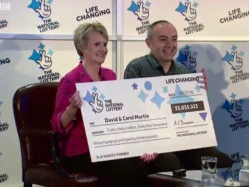 Cặp đôi David và Carol Martin công khai nhận giải 33 triệu bảng của National Lottery (Anh) năm 2015 dù có quyền được ẩn danh. Ảnh: BBC