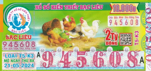 Mẫu vé xổ số kiến thiết Bạc Liêu 1