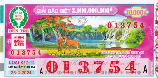 Mẫu vé xổ số kiến thiết Bến Tre 2