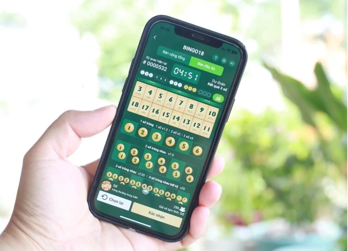 Giao diện Bingo18 trên ứng dụng Vietlott SMS. Ảnh: Vietlott