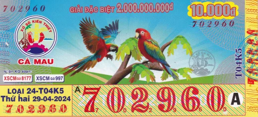 Mẫu vé xổ số kiến thiết Cà Mau 1