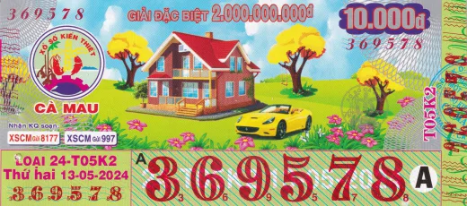 Mẫu vé xổ số kiến thiết Cà Mau 2