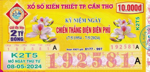 Mẫu vé xổ số kiến thiết Cần Thơ 1