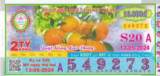 Mẫu vé xổ số kiến thiết Đồng Tháp 1