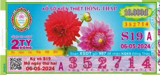 Mẫu vé xổ số kiến thiết Đồng Tháp 2