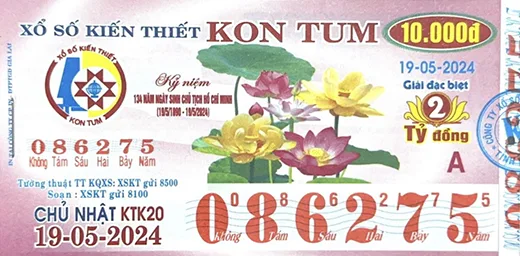 Mẫu vé xổ số kiến thiết Kon Tum 1