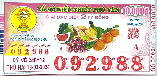 Mẫu vé xổ số kiến thiết Phú yên 2