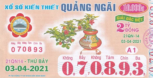 Mẫu vé xổ số kiến thiết Quảng Ngãi 2
