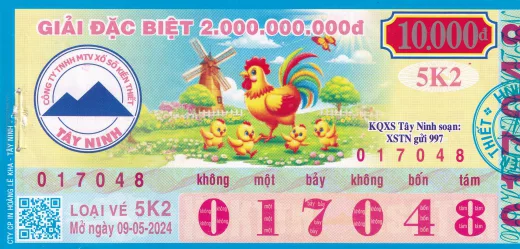 Mẫu vé xổ số kiến thiết Tây Ninh 2