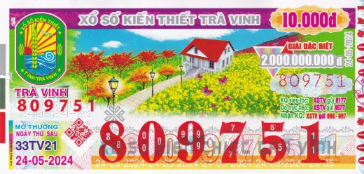 Mẫu vé xổ số kiến thiết Trà Vinh 1