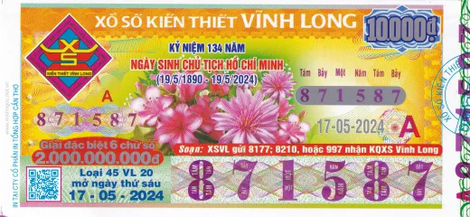 Mẫu vé xổ số kiến thiết Vĩnh Long 1