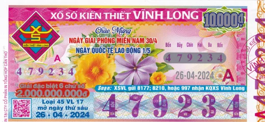 Mẫu vé xổ số kiến thiết Vĩnh Long 2
