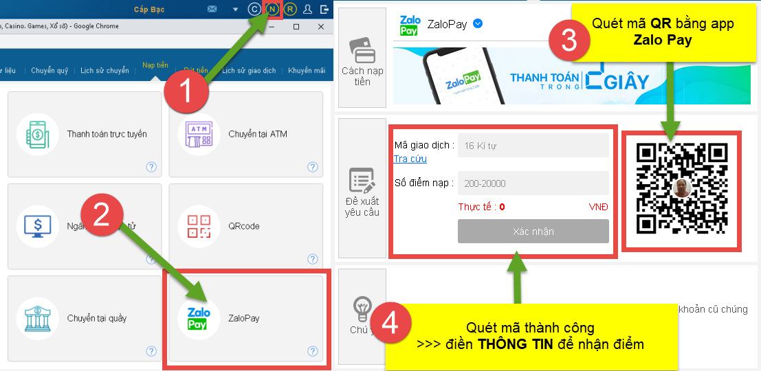 Nạp tiền Zalo pay máy tính